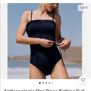 Anthropologie Black, smocked one piece bathing suit